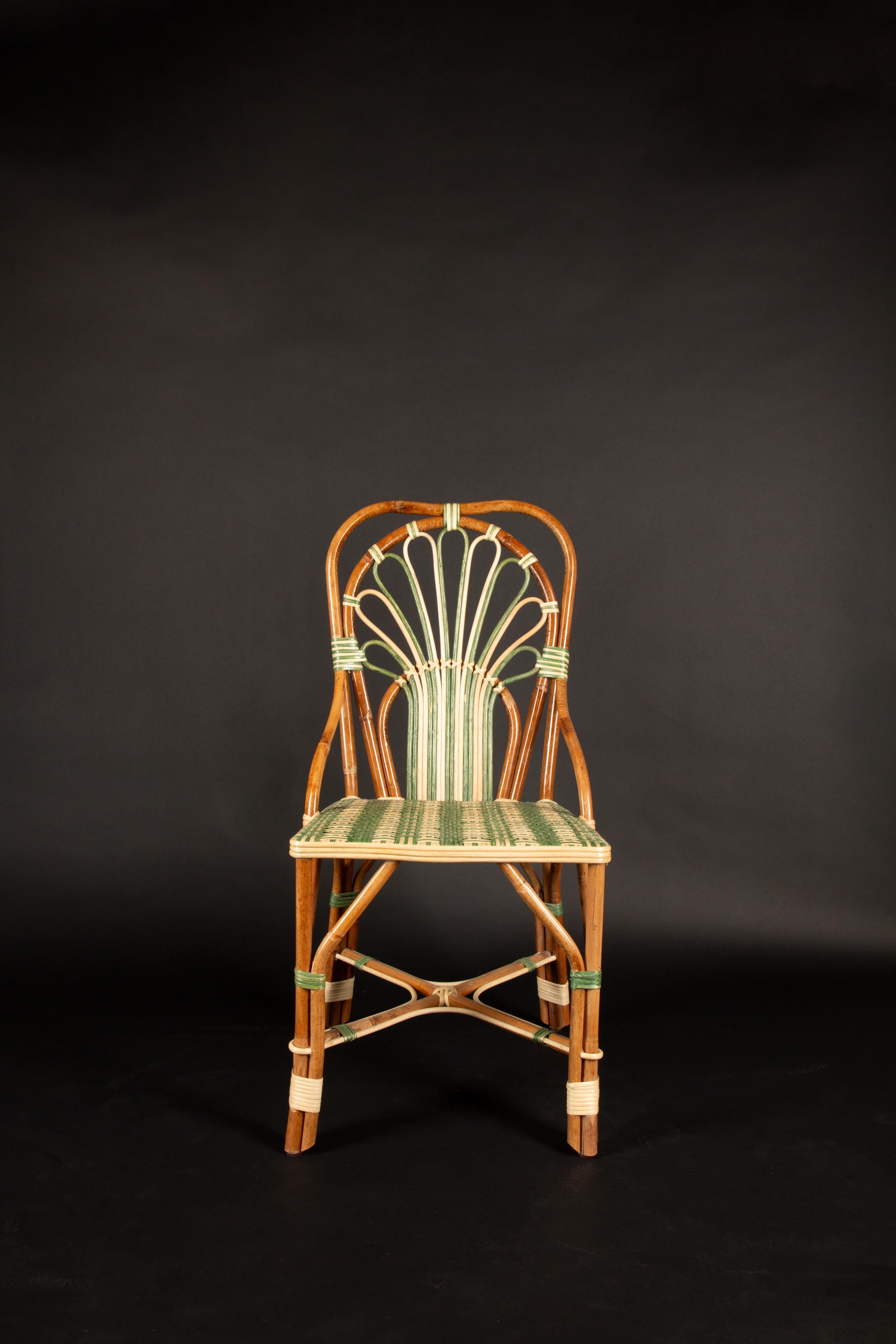 Green Peacock Rattan Side Chair For Sale 5