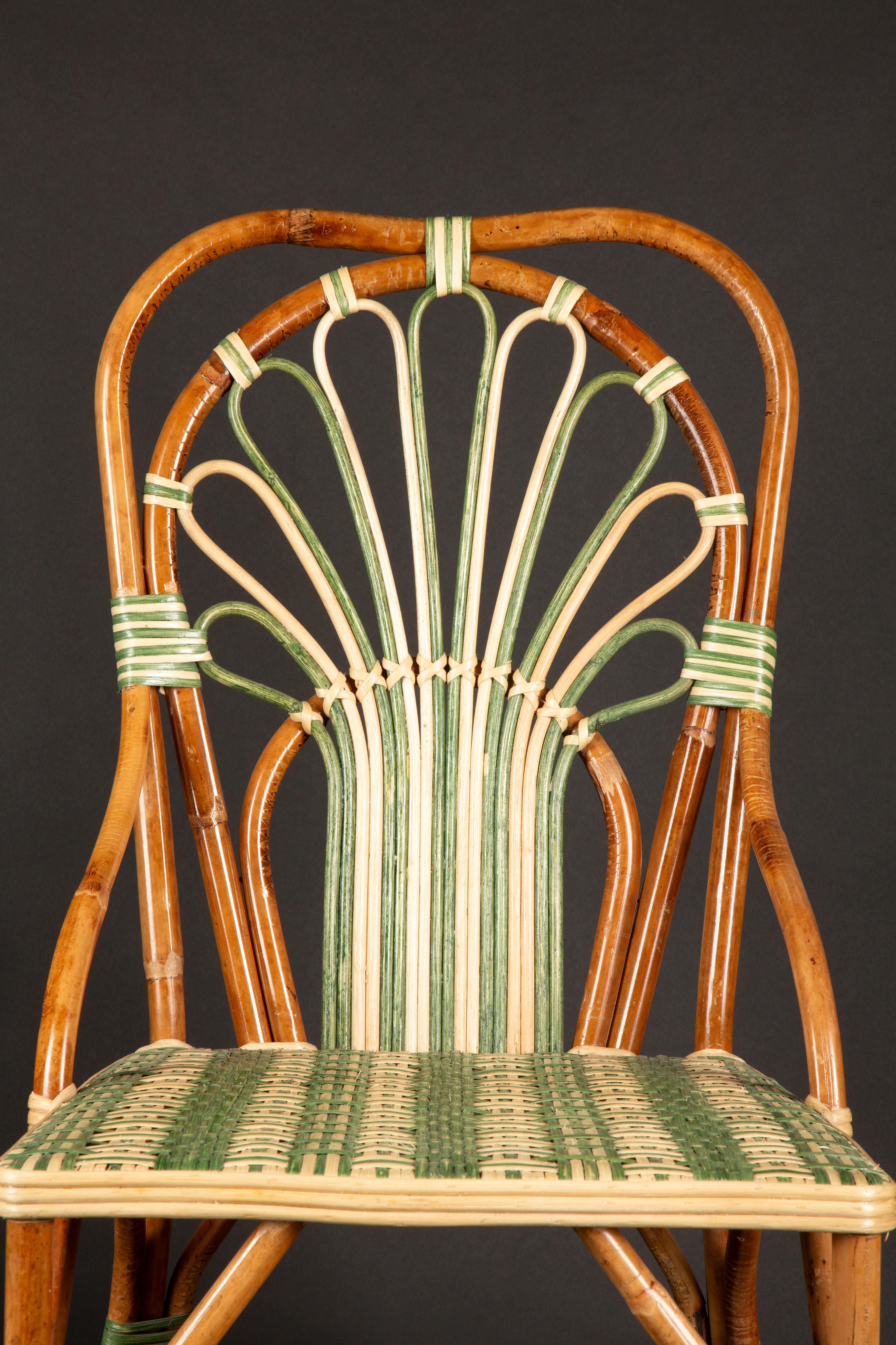 Green Peacock Rattan Side Chair For Sale 6