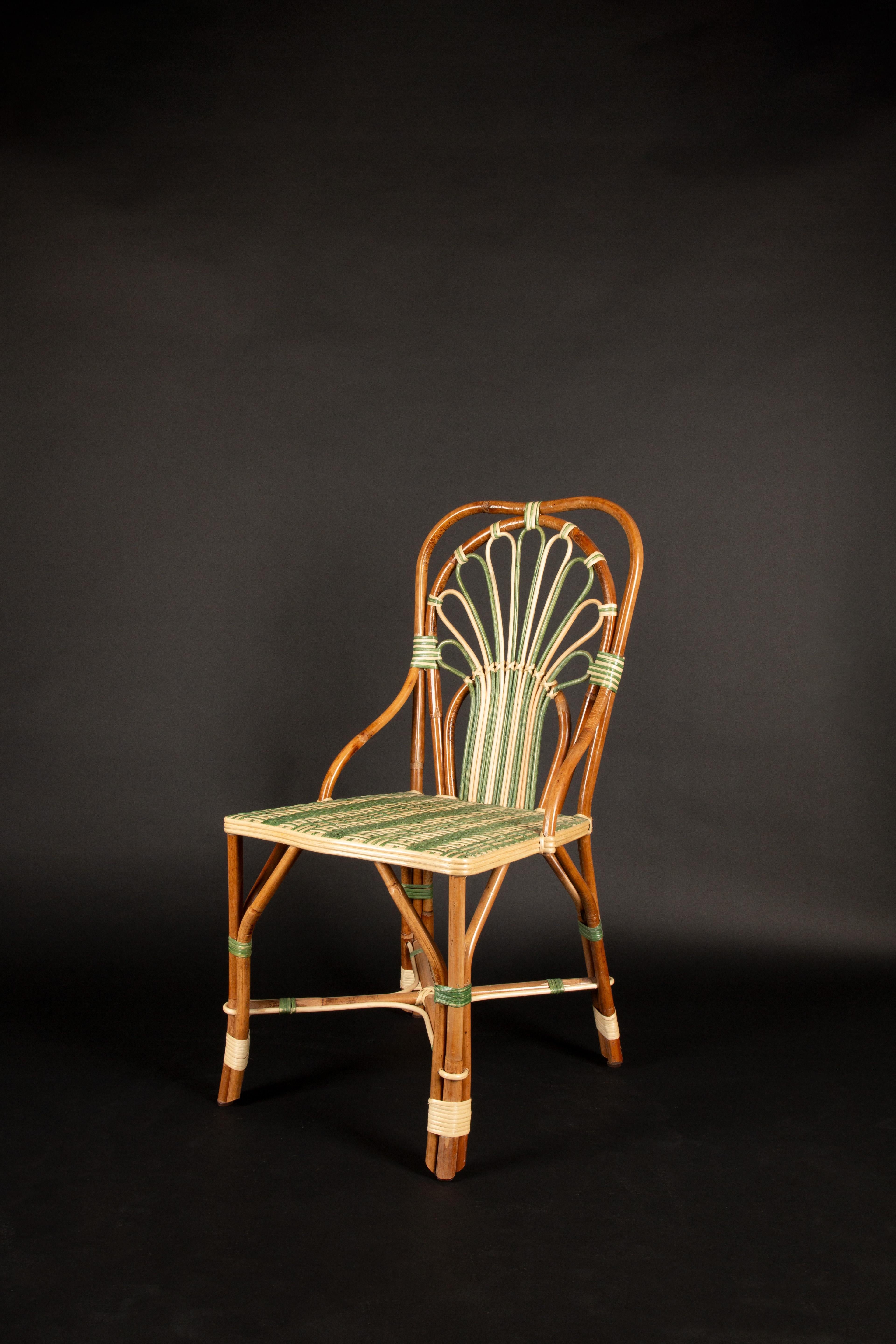 Green Peacock Rattan Side Chair For Sale 7