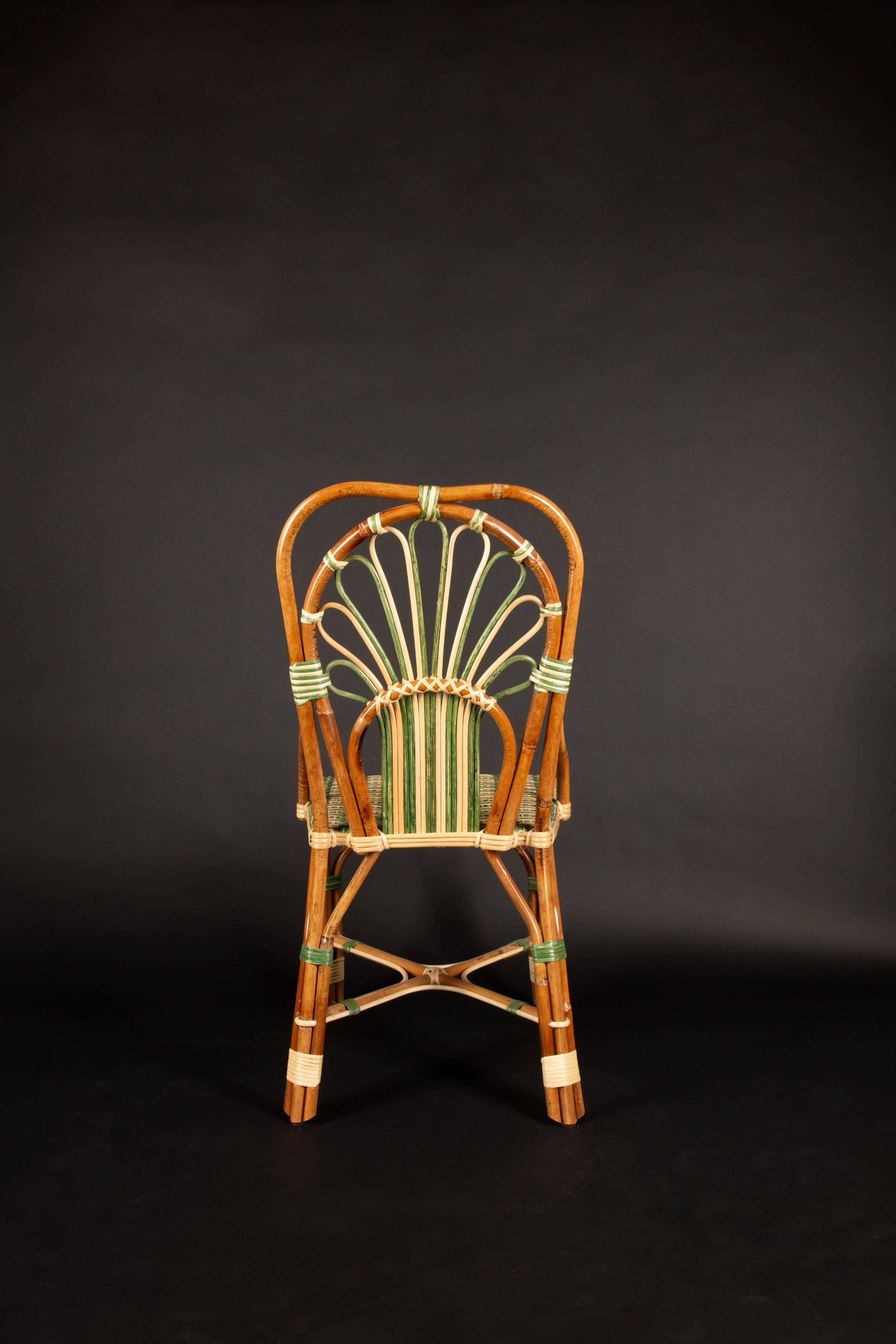 Green Peacock Rattan Side Chair For Sale 9