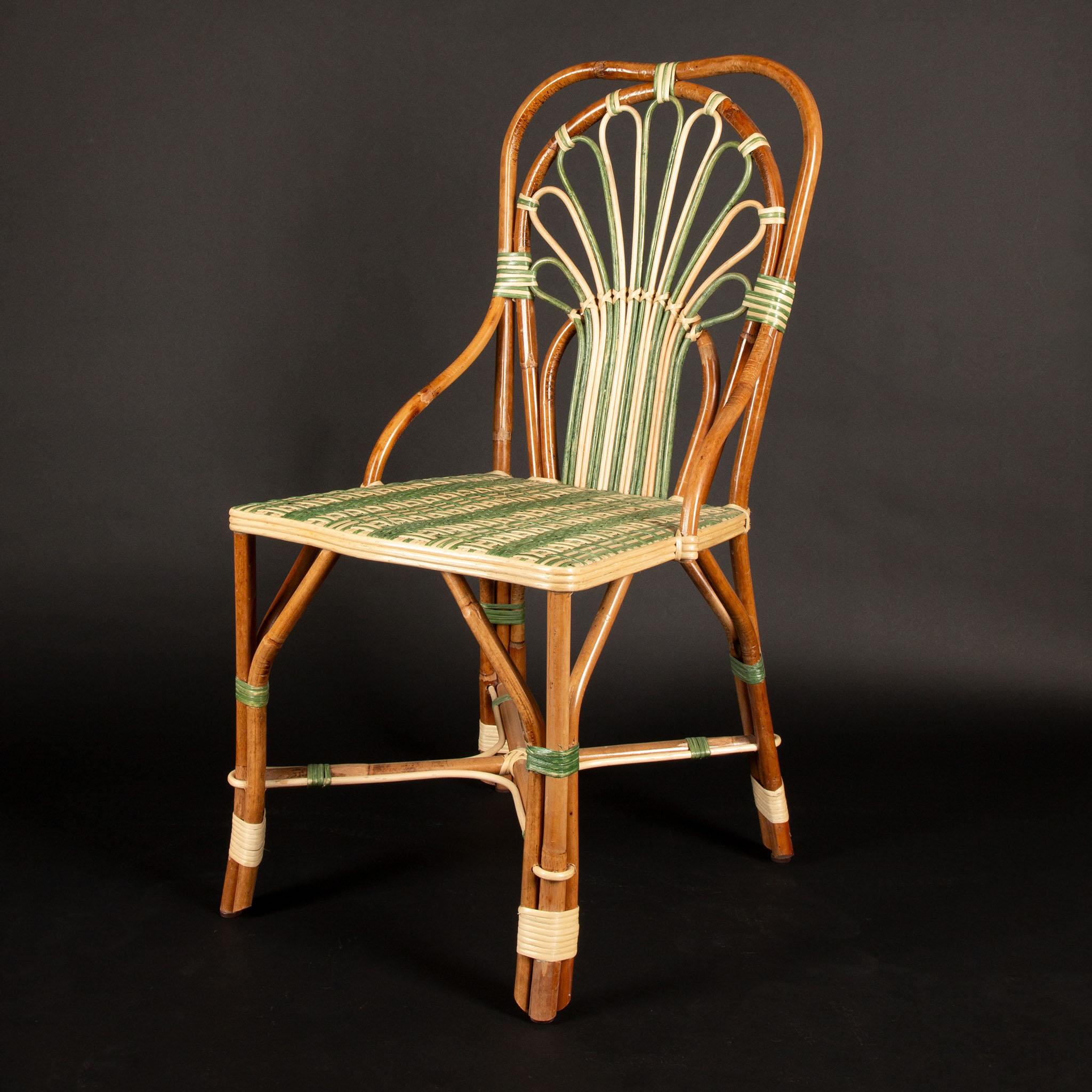 Green Peacock Rattan Side Chair For Sale 11