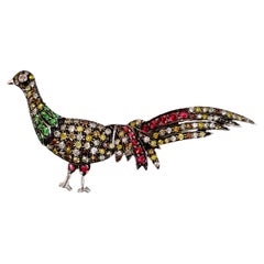 Peacock Shaped Fancy Colored Brooch