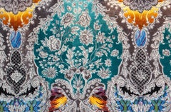 Custom Silk & Silver Rug "Peacock"  Luxury Emerald & Sapphire 3D Jewelry Carpet