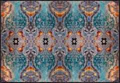 Custom Silk & Silver Rug "Peacock"  Luxury Emerald & Sapphire 3D Jewelry Carpet