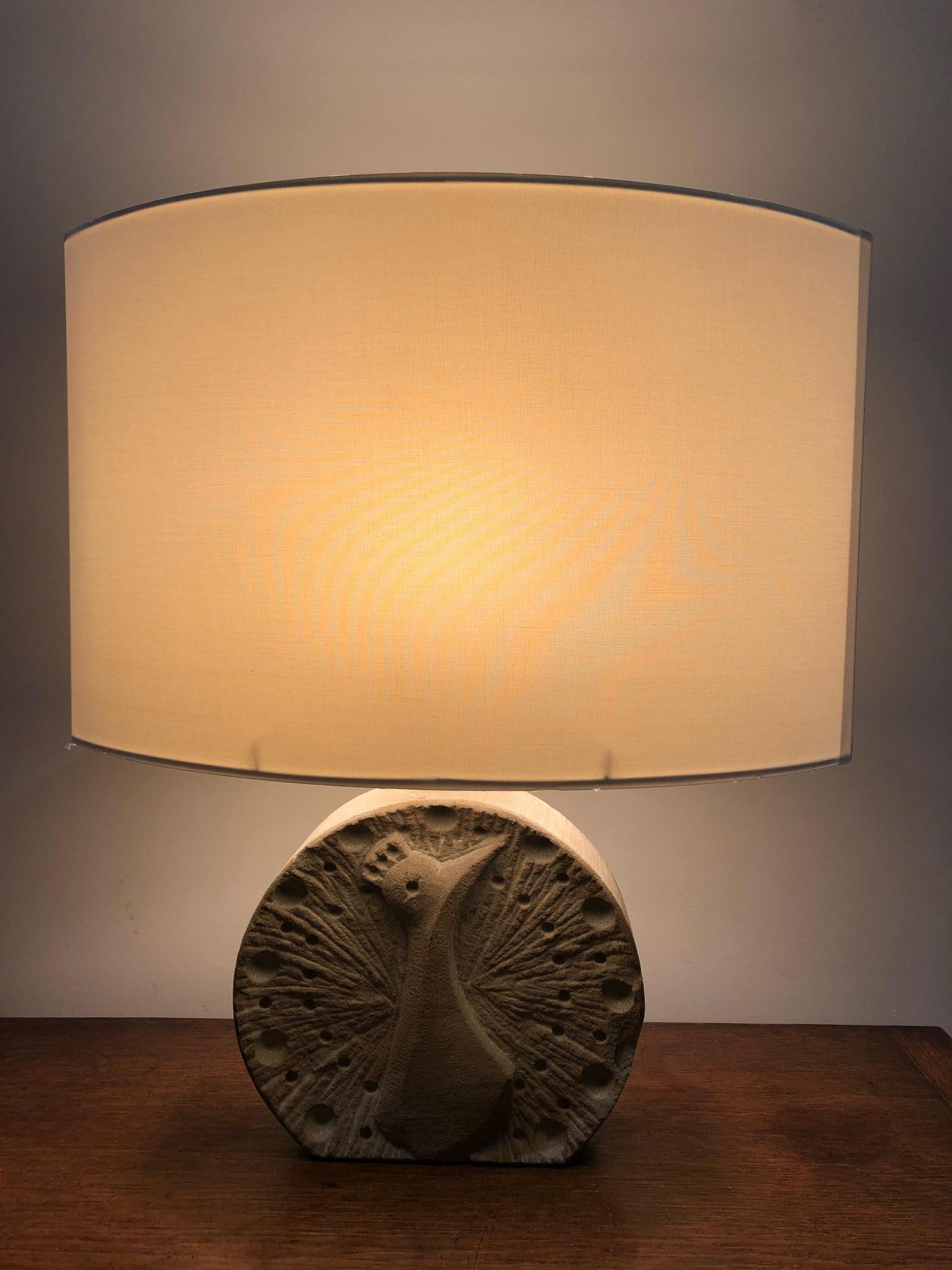 French Peacock Stone Table Lamp
