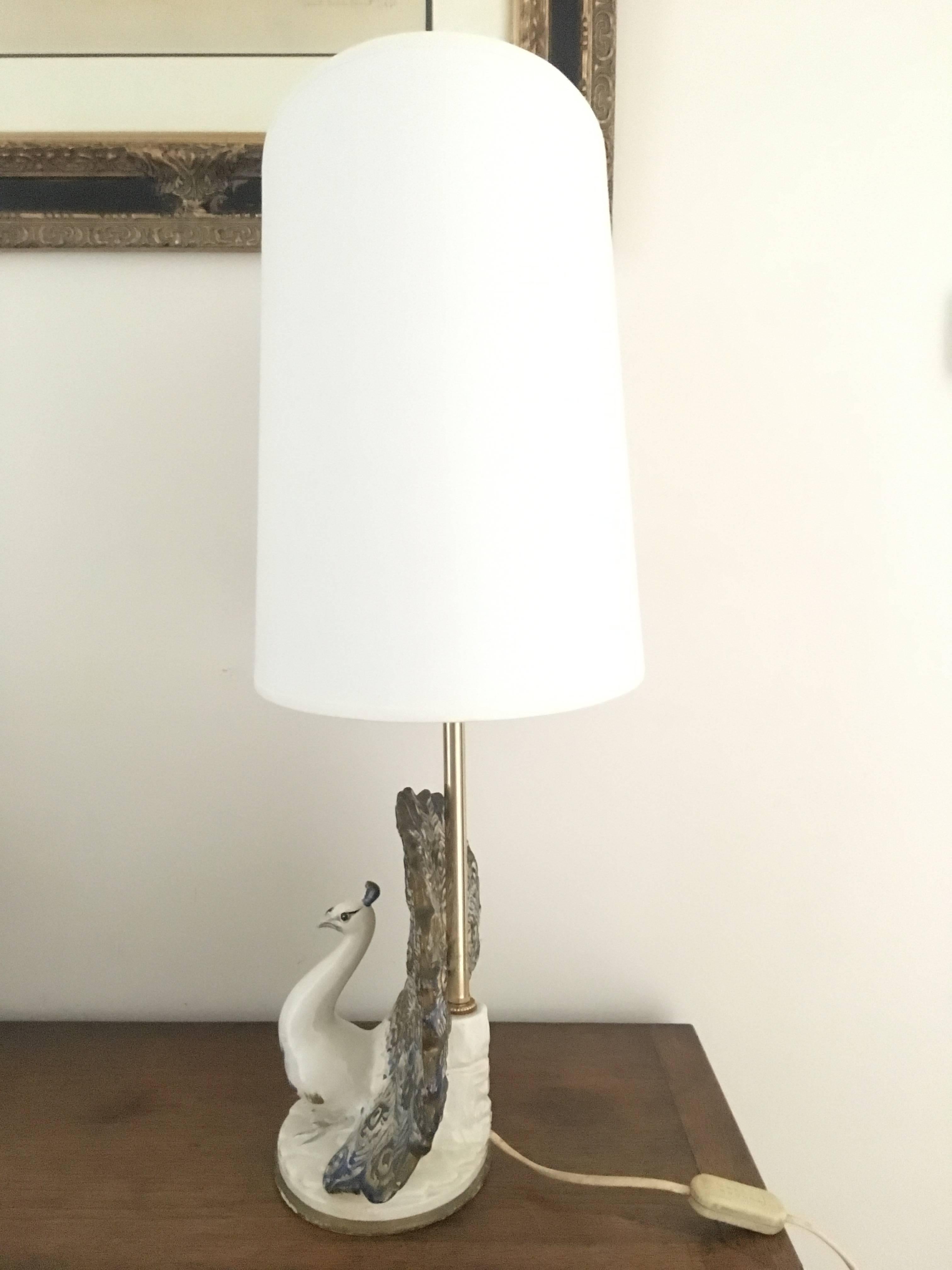 Peacock Table Lamp in Ceramic For Sale 2