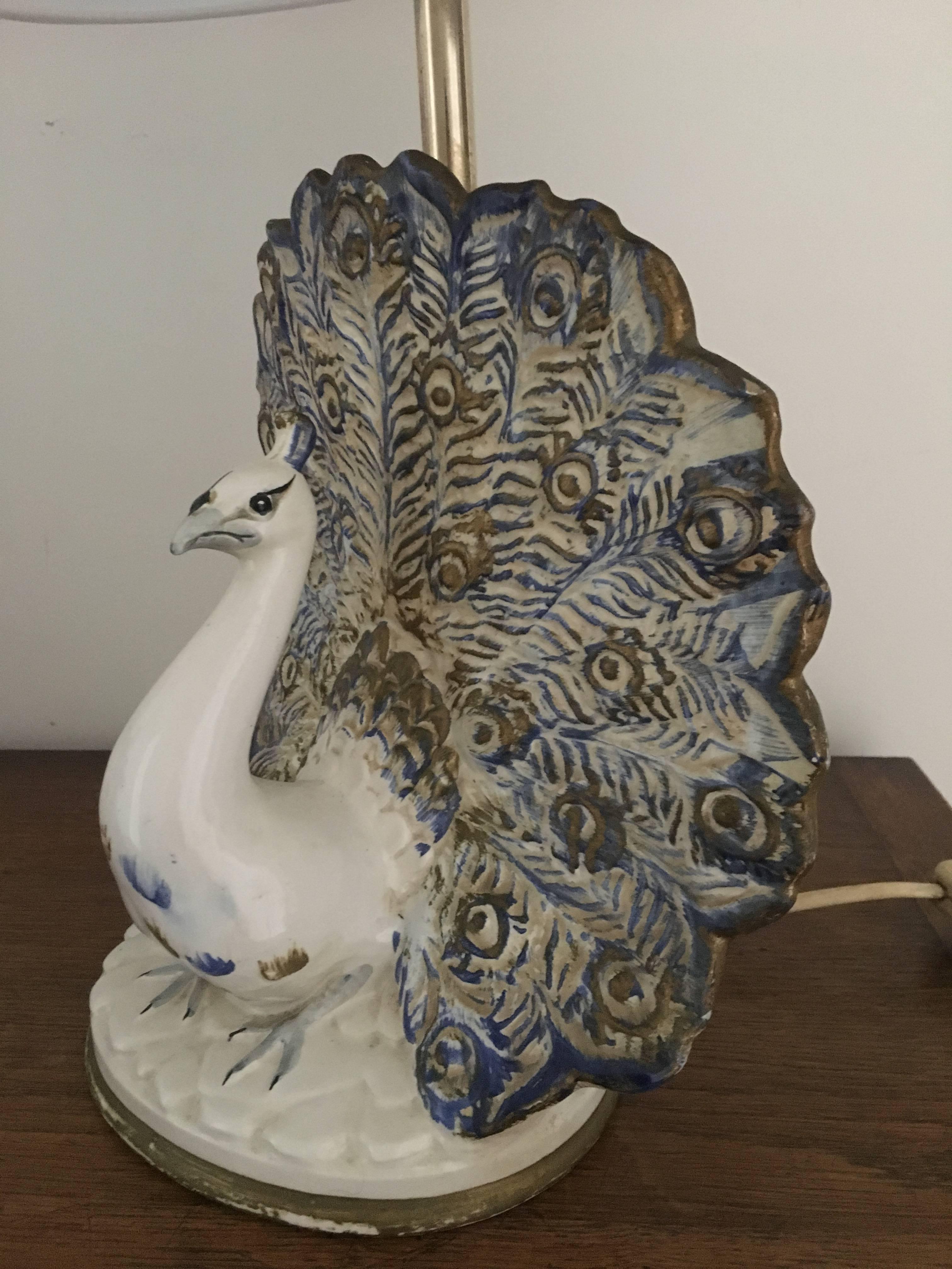 Peacock Table Lamp in Ceramic For Sale 3