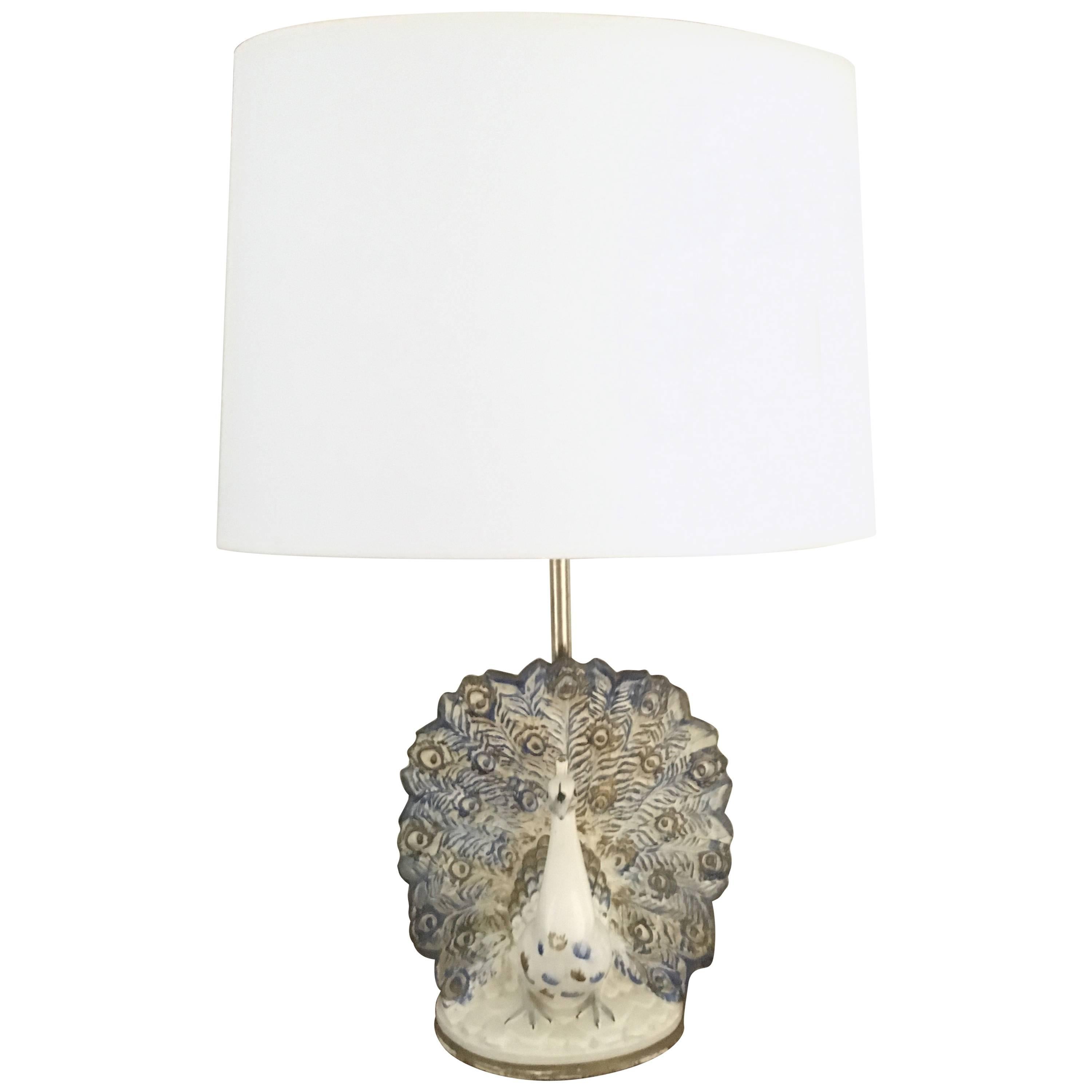 Peacock Table Lamp in Ceramic For Sale