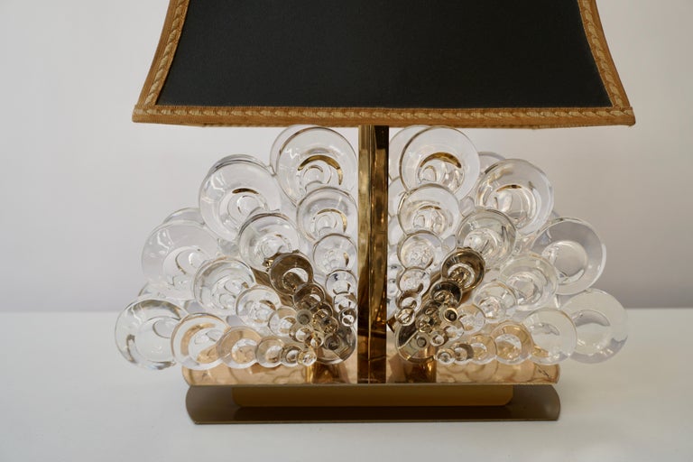 Peacock Table Lamp in Glass and Brass For Sale at 1stDibs