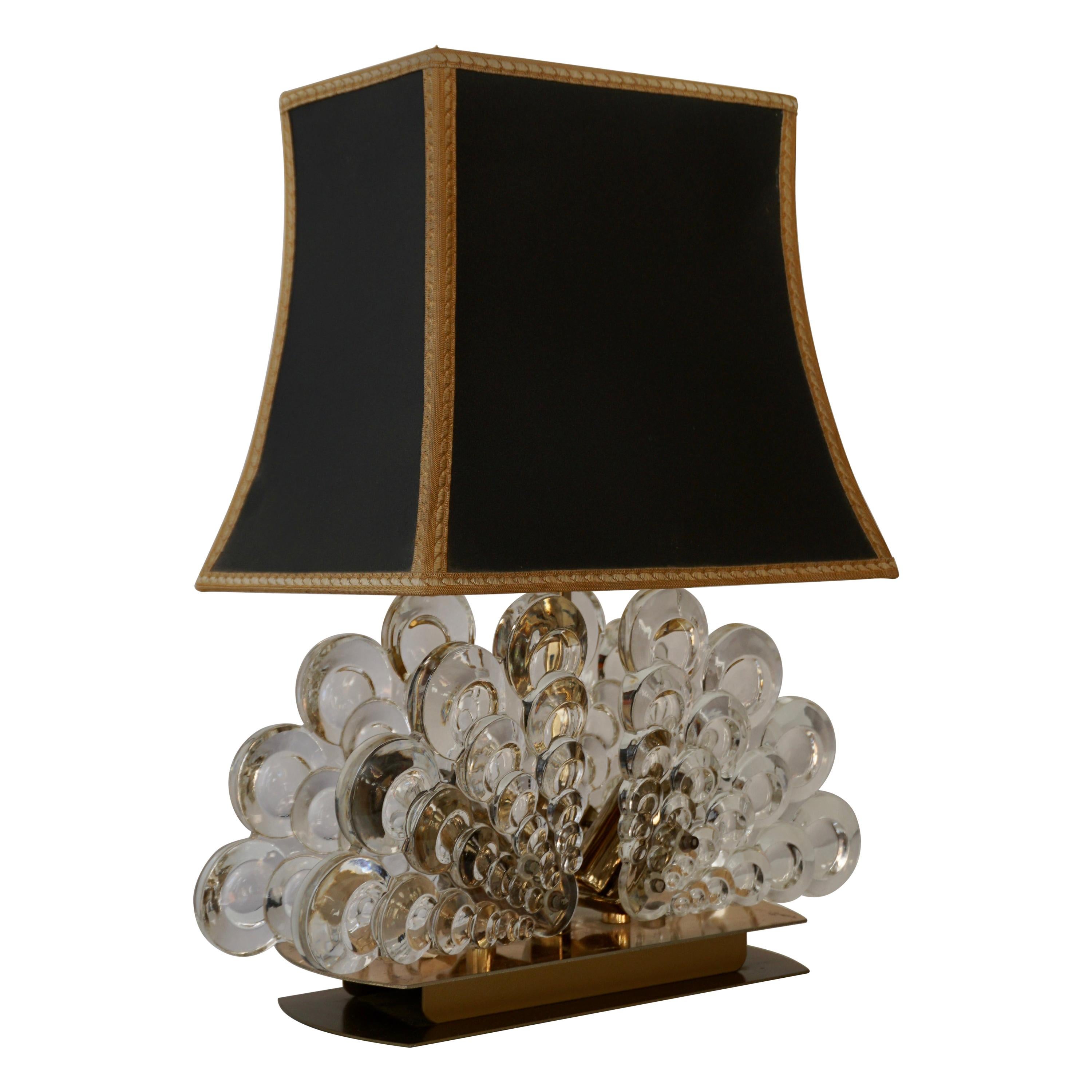 Peacock Table Lamp in Glass and Brass