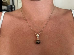 Peacock Tahitian Pearl Two Tone Necklace Solid 14k Gold