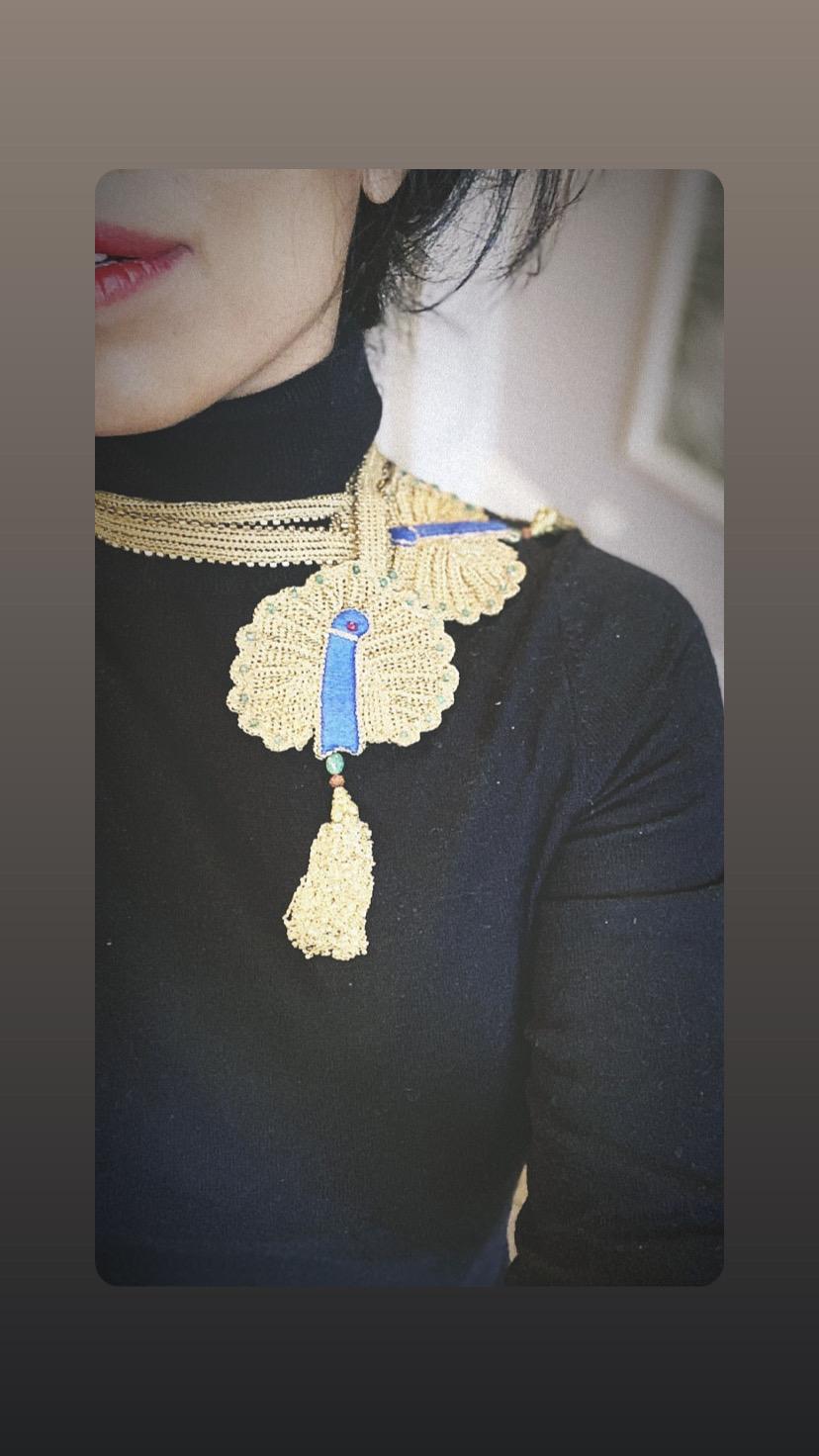 Egyptian Revival Peacock Tassel Necklace Epaulettes - Hand sewn Luxury --  Pat# US9612090 For Sale