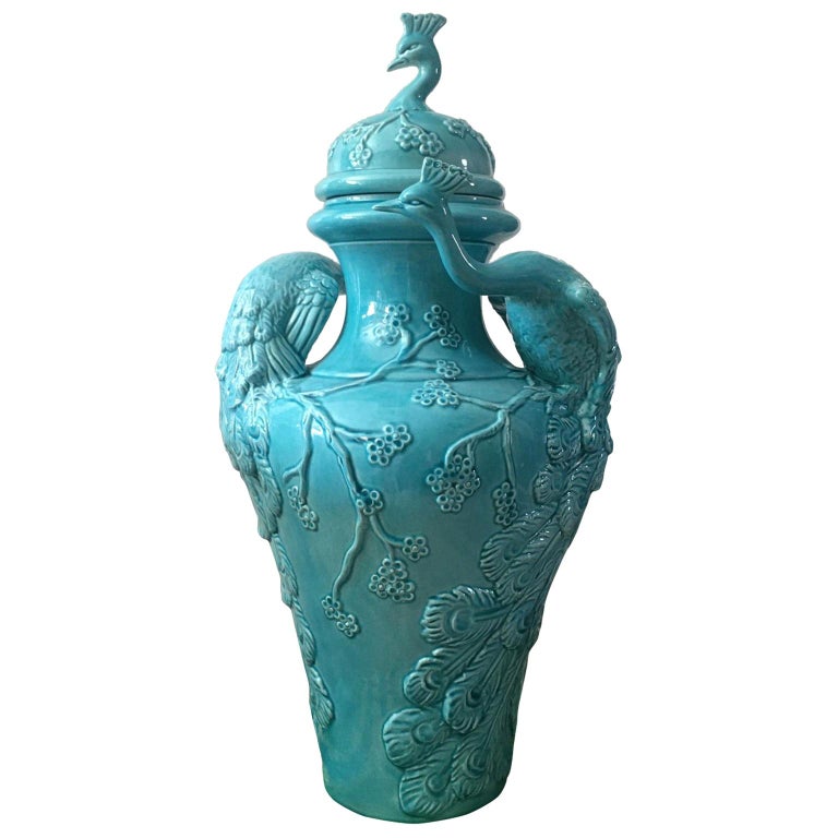 Peacock Vase Ceramic Made in Italy Turquoise For Sale