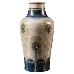 Art Nouveau Peacock Stoneware Vase by Augusta Delaherche