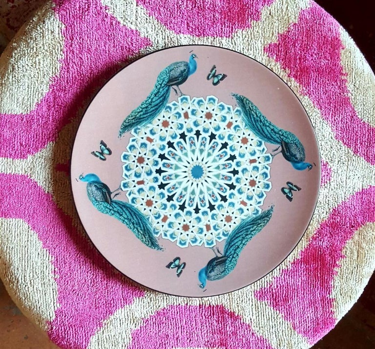 Contemporary Peacocks Porcelain Dinner Plate by Vito Nesta for Les-Ottomans, Made in Italy For Sale