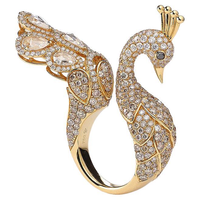 Anillo de oro con diamantes Peacok