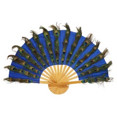 Peacok Feathers Fan in natural barnished pine wood