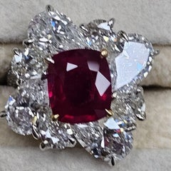 Peagon's Blood Certified 3.17 Carat Ruby Diamond Cocktail Ring