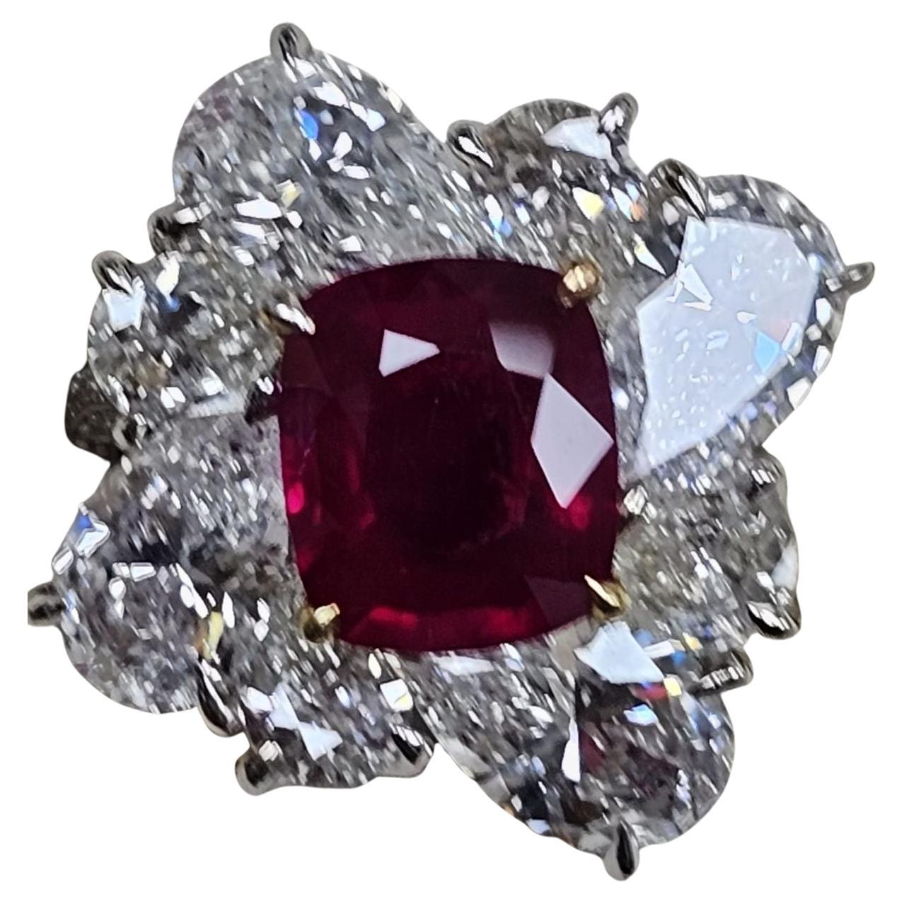 Peagon's Blood Certified 3.17 Carat Ruby Diamond Cocktail Ring