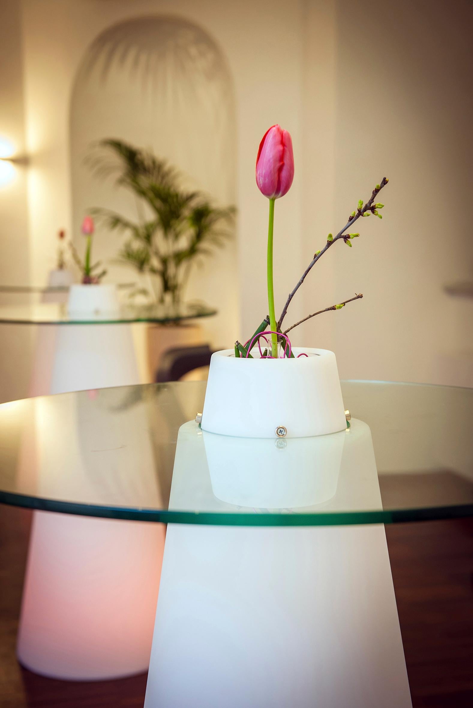 Peak 50 Lighted Coffee Table by Aksu, Suardi
Dimensions: Ø 70 x H 50 cm.
Materials: Polyethylene and tempered clear glass.
Weight: 10 kg.

Table available in different sizes and with different tops, with polyethylene base and transparent tempered