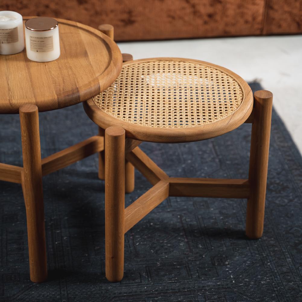Scandinavian Modern Peak Cane Coffe Table R40, Solid Oak Wood For Sale