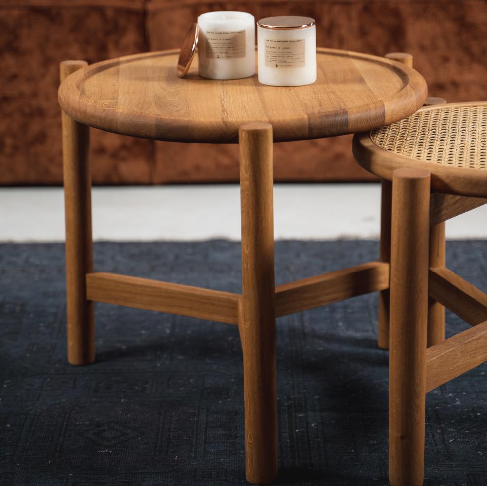 Hand-Carved Peak Oak Coffe Table R50, Solid Oak Wood For Sale