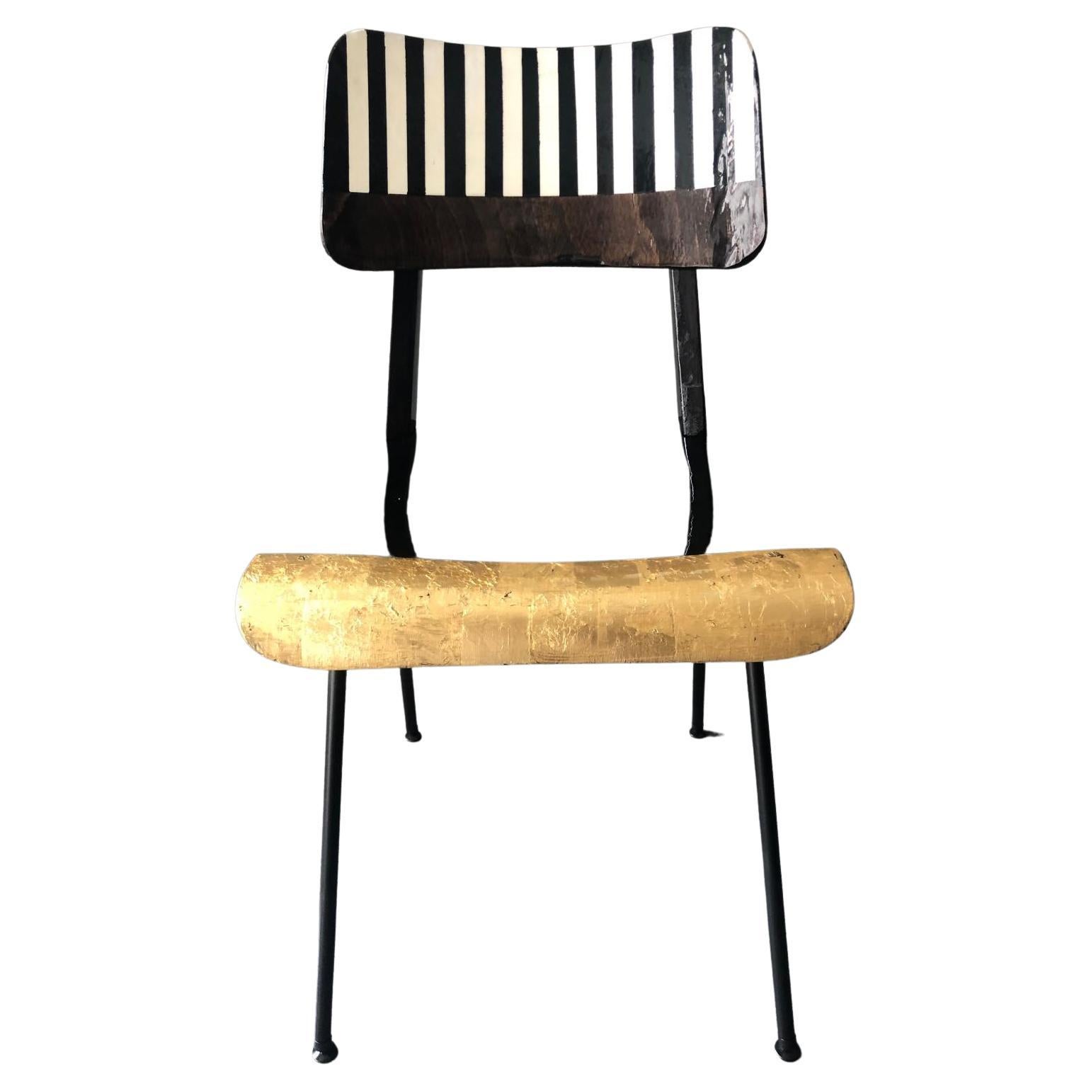 Clash of 3 different chairs from mid century modern, gold plated, painted and lacquered

I learn out of a past that has been created for me, a foundation to build on my own work
And create new pathes of art, design and everything that comes with