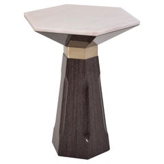 Peak Side Table With Oak structure, Marble Top and Smoke Brass Details