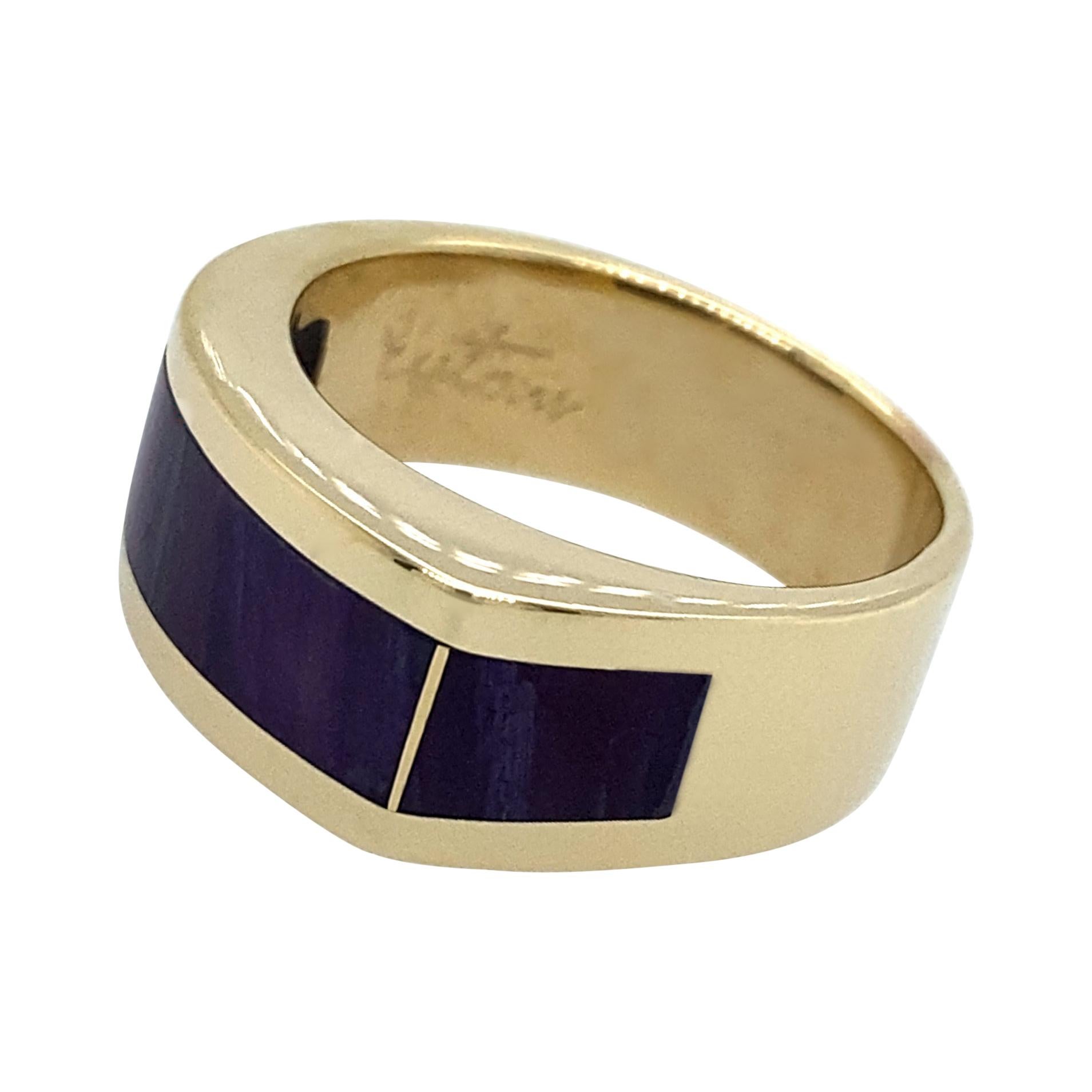 "Peaky" Band or Pinkie Ring in Yellow Gold with Polished Sugilite Banners