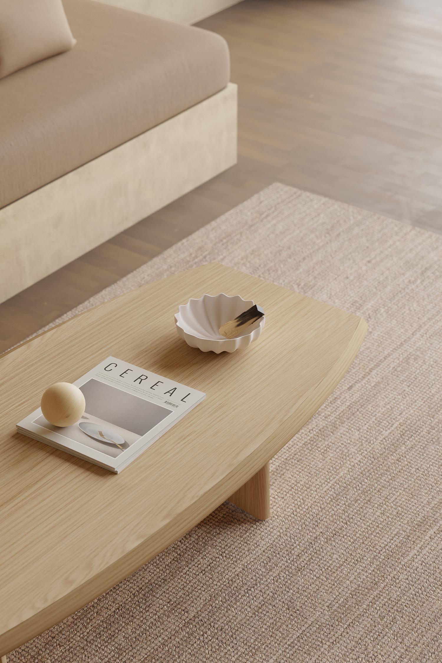 Peana Couchtisch, Bank aus Massivholz in Eiche Natur von Joel Escalona (Organische Moderne) im Angebot