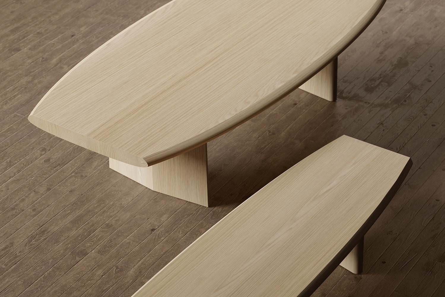 Mexicain Peana Coffee Table, Bench in Natural Oak Solid Wood Finish by Joel Escalona en vente