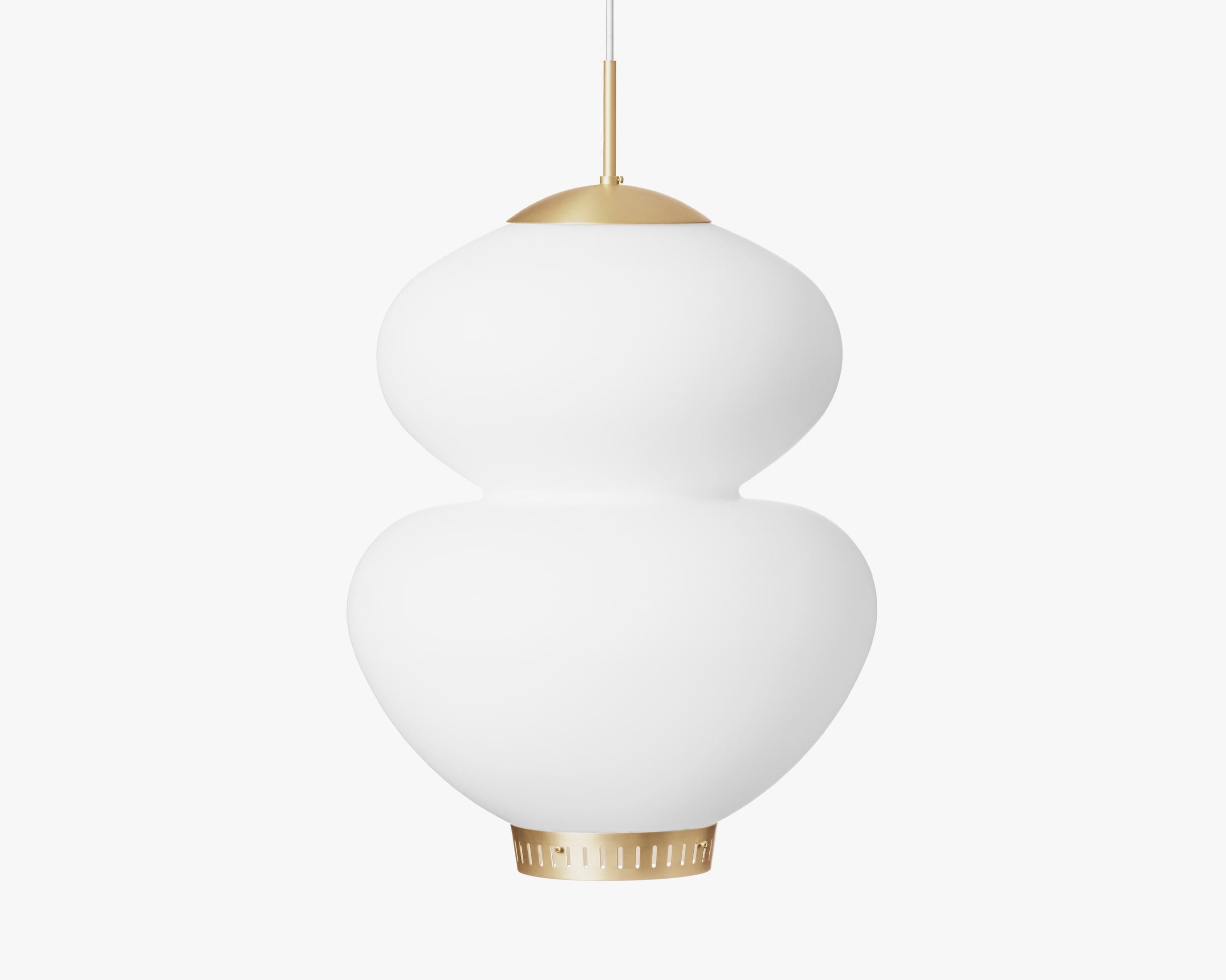 Pendant Lamp by Bent Karlby for Lyfa

Opal glass, brass

Sizes available:
D 175 mm – H 290 mm
D 250 mm – H 420 mm
D 400 mm – H 620 mm

Textile wire (black) 300cm
Bulb: E14/E27 max 40/60W (110V-230V)

--
The Peanut lamp is a mid-century