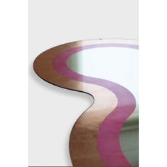 "Peanut" mirror, eglomized copper leaf and pink Japanese silver leaf