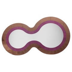 "Peanut" mirror, eglomized copper leaf and pink Japanese silver leaf