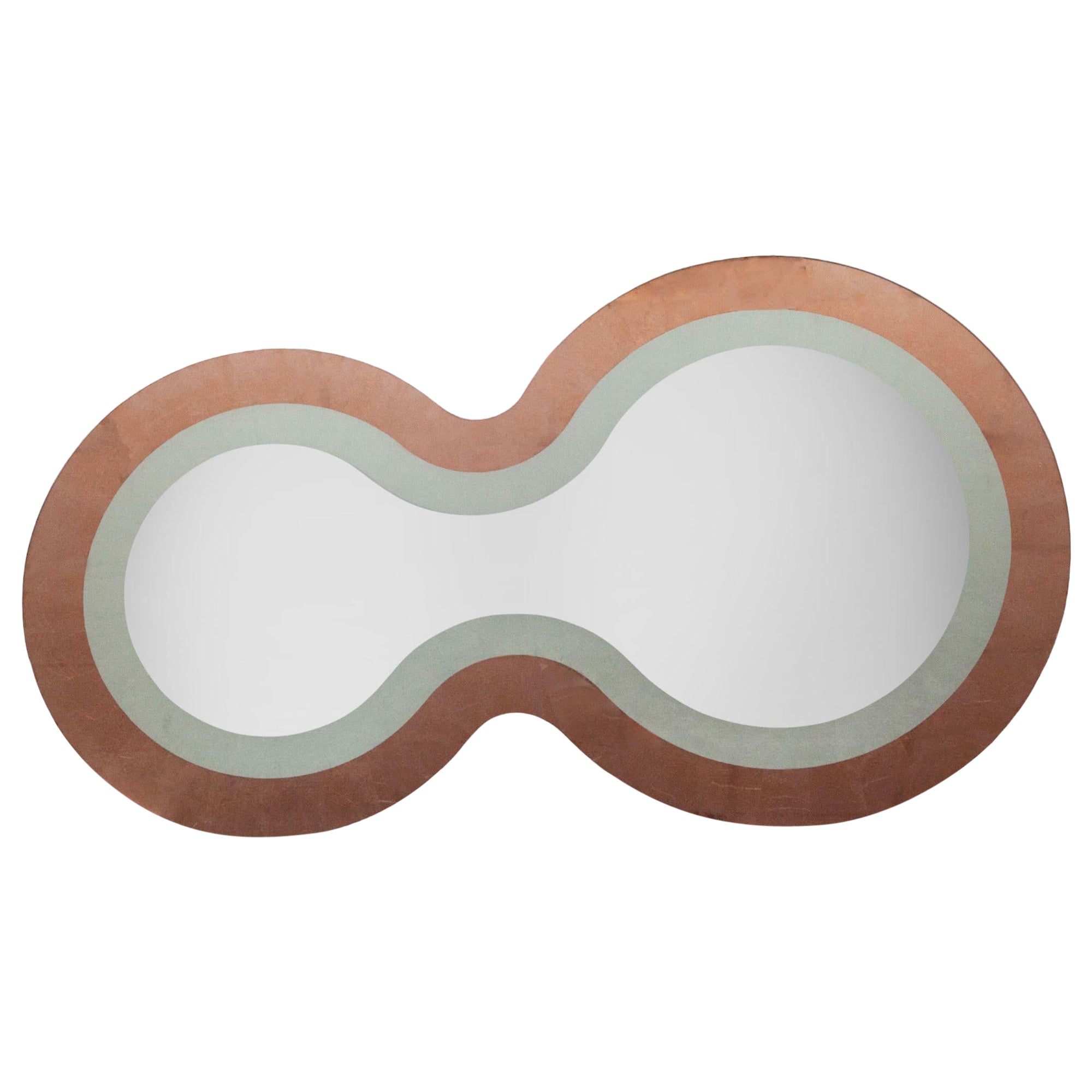 "Peanut" mirror, eglomized copper leaf and white gold leaf For Sale