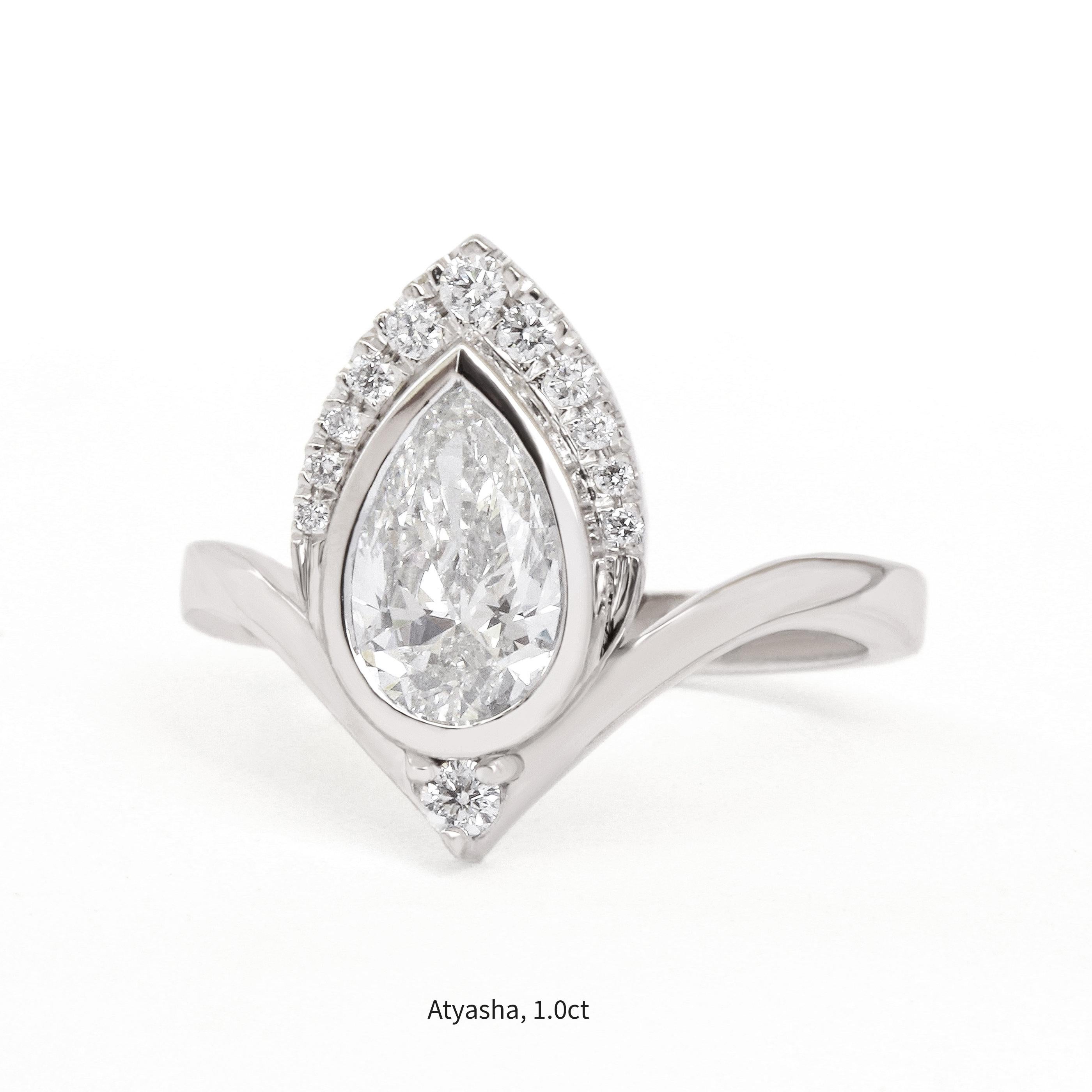 Art déco Bague de fiançailles à chevrons unique en forme de poire avec diamant de 1,0 carat, 
