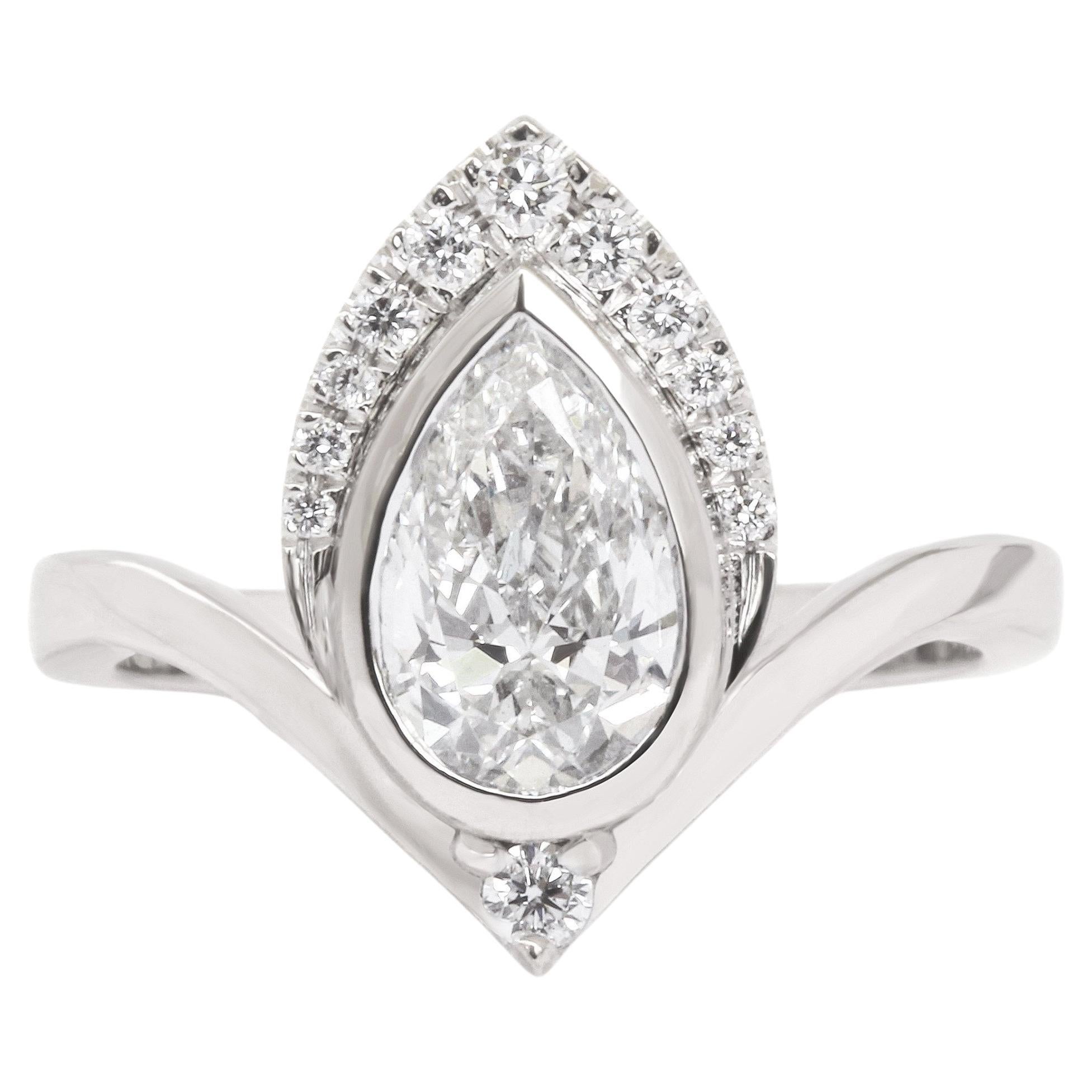 Pear 1.0 Carat Diamond Unique Chevron Engagement Ring, "Atyasha" For Sale