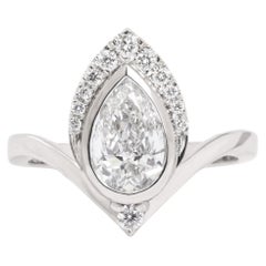 Pear 1.0 Carat Diamond Unique Chevron Engagement Ring, "Atyasha"