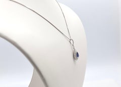 Pear 1.16 Carat Sapphire Diamond Halo Pendant 18K White Gold Estate Jewelry
