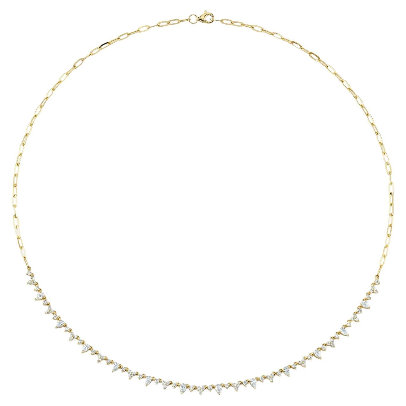 Pear 1.86 Carat Diamond Yellow Gold Dangling Choker Necklace Oval Link Chain For Sale