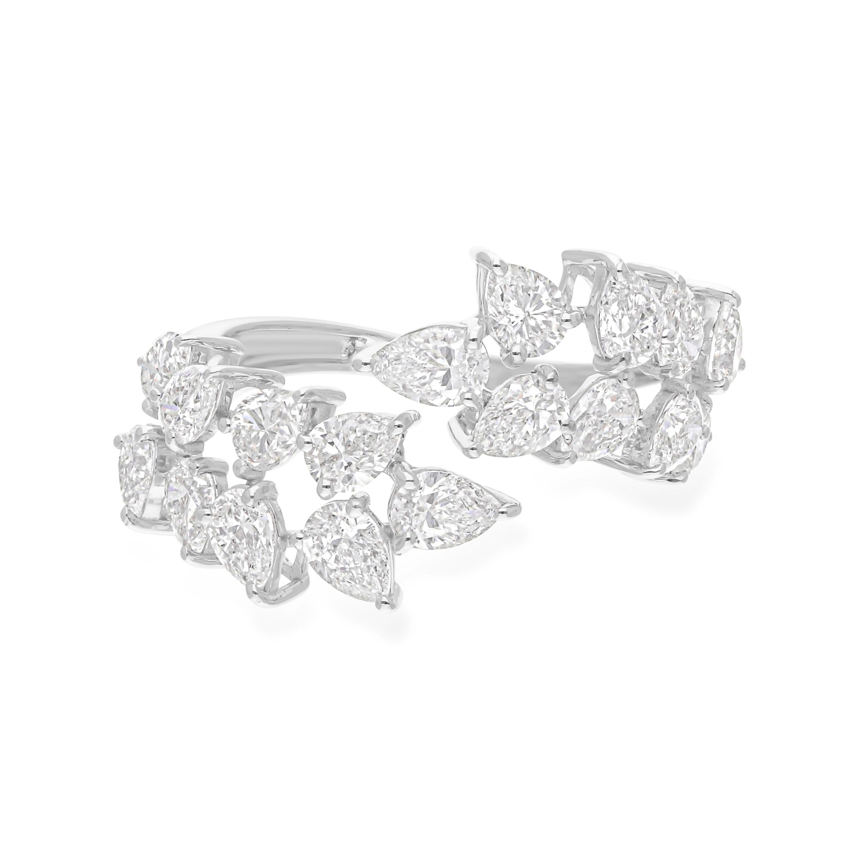 Anello nuziale aperto con diamante Pear 2.68Ct SI/HI in oro bianco 14K Tutte le tariffe pagate