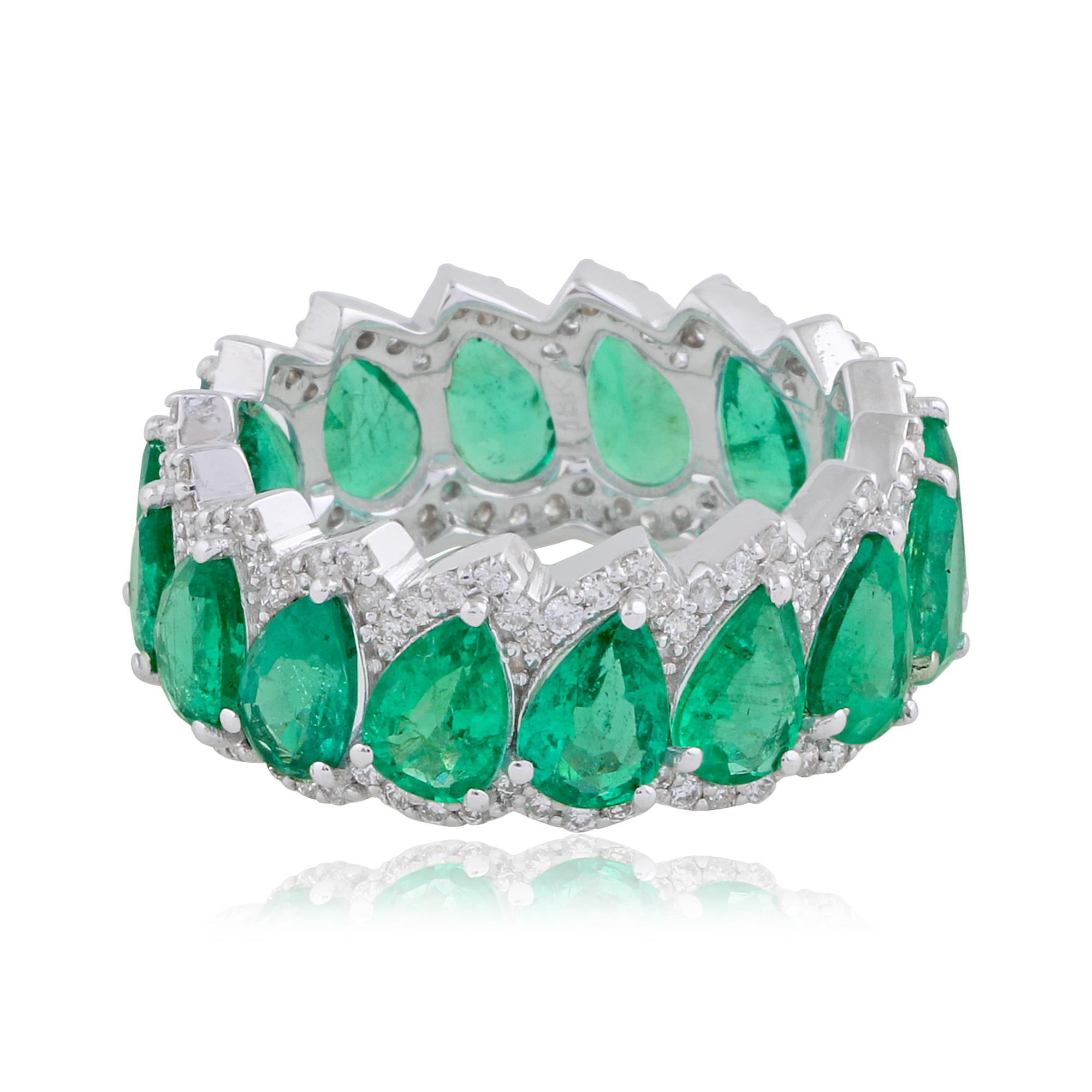 For Sale:  Pear 5.85ct Emerald Eternity 0.85ct Diamond Accents 18k White Gold Band Ring 4