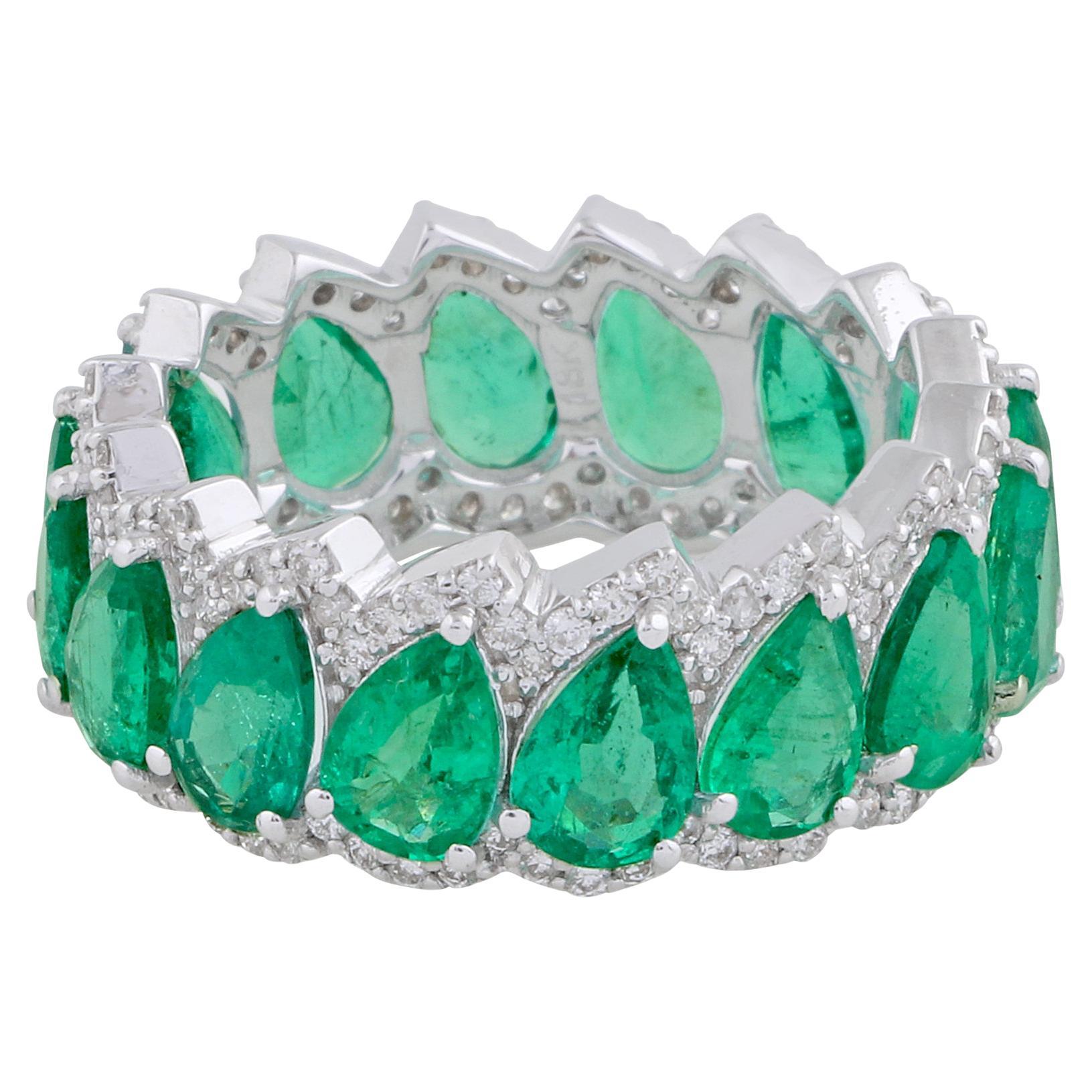 For Sale:  Pear 5.85ct Emerald Eternity 0.85ct Diamond Accents 18k White Gold Band Ring