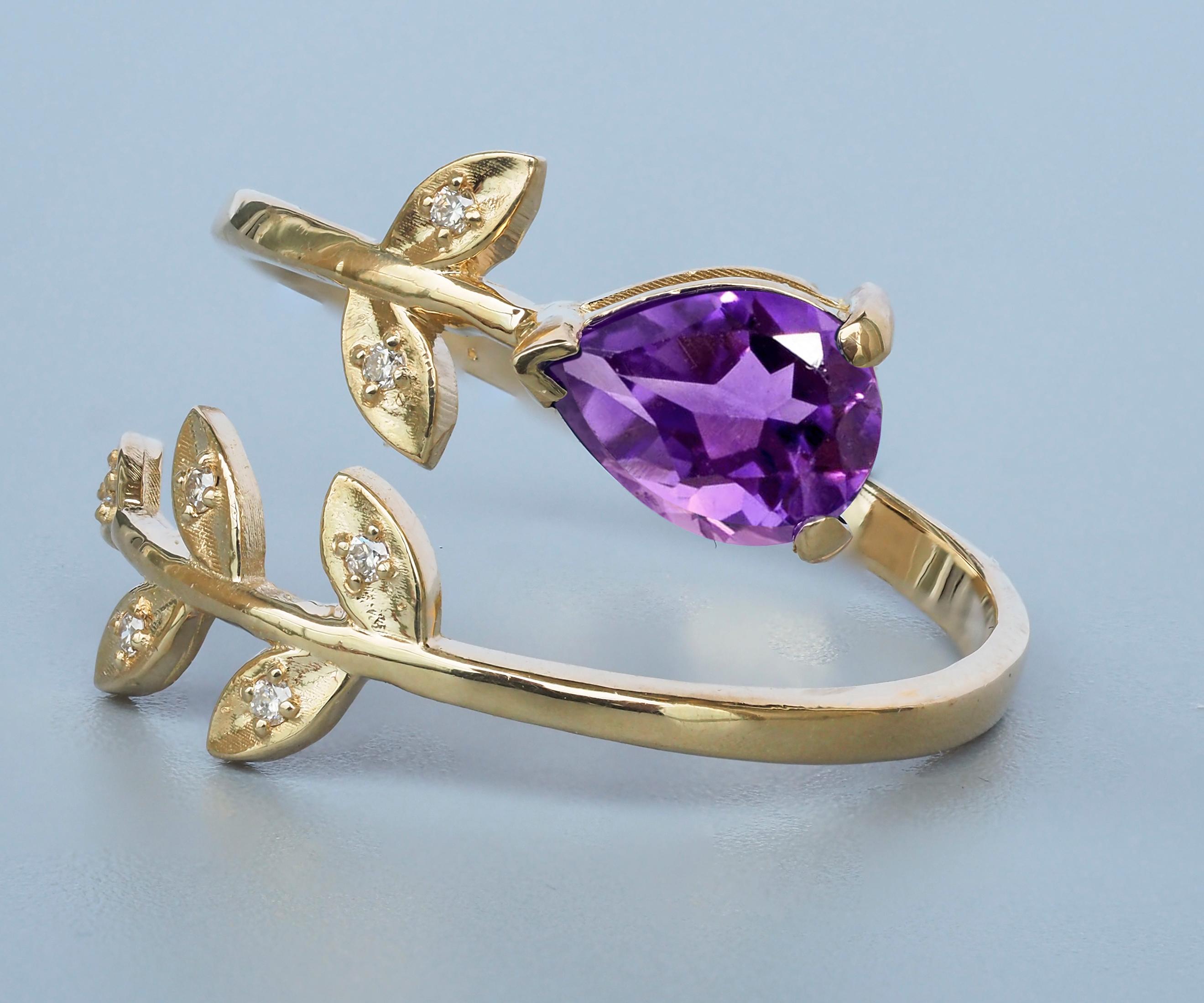 For Sale:  Pear Amethyst 14k Gold Ring, Amethyst Gold Ring, Genuine Amethyst Ring 2