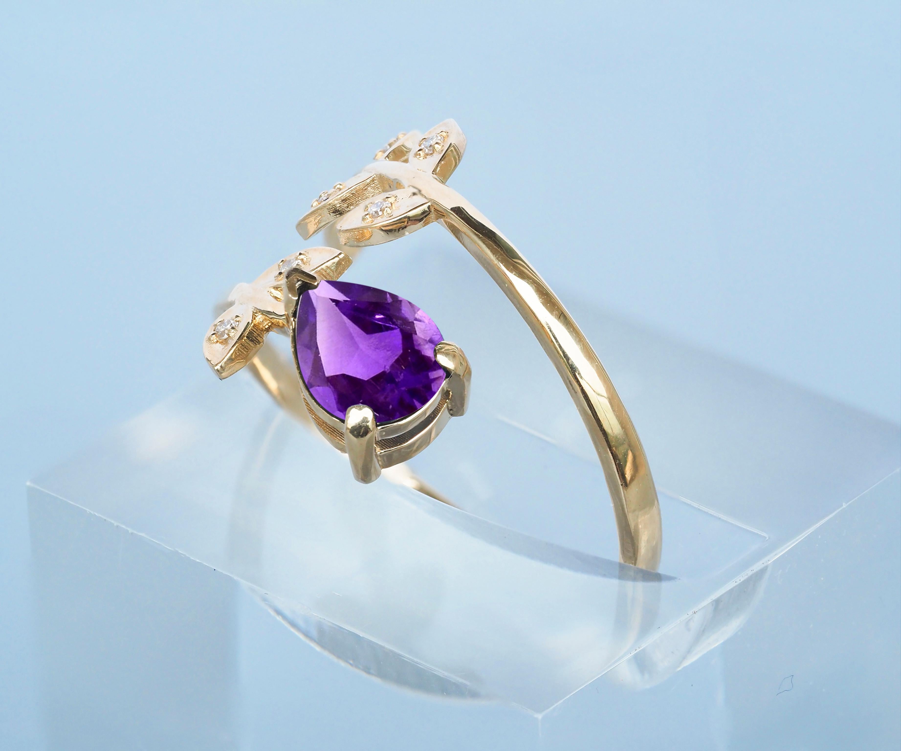 Pear amethyst 14k gold ring.  In New Condition For Sale In Istanbul, TR