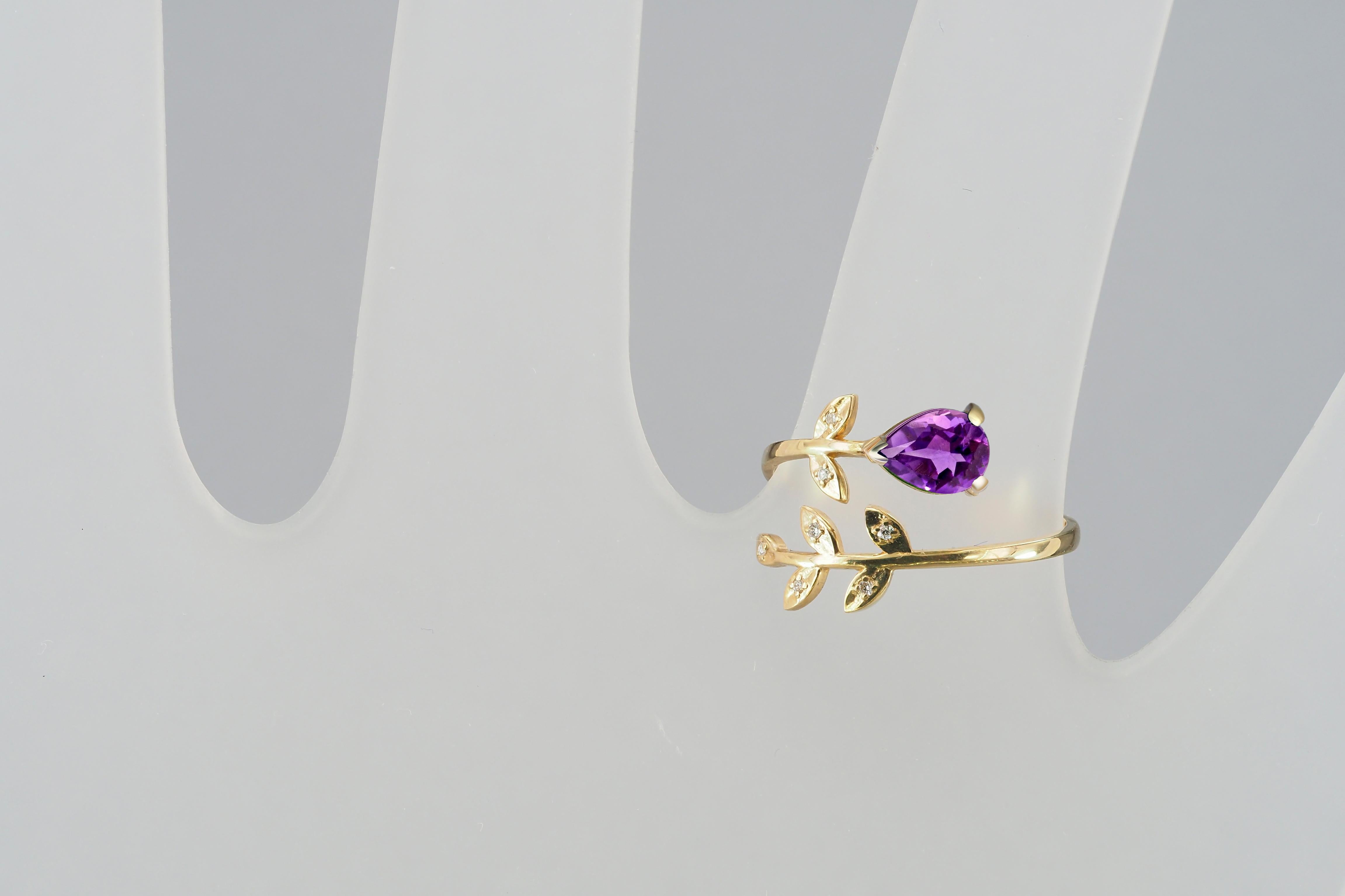 Pear amethyst 14k gold ring.  For Sale 1