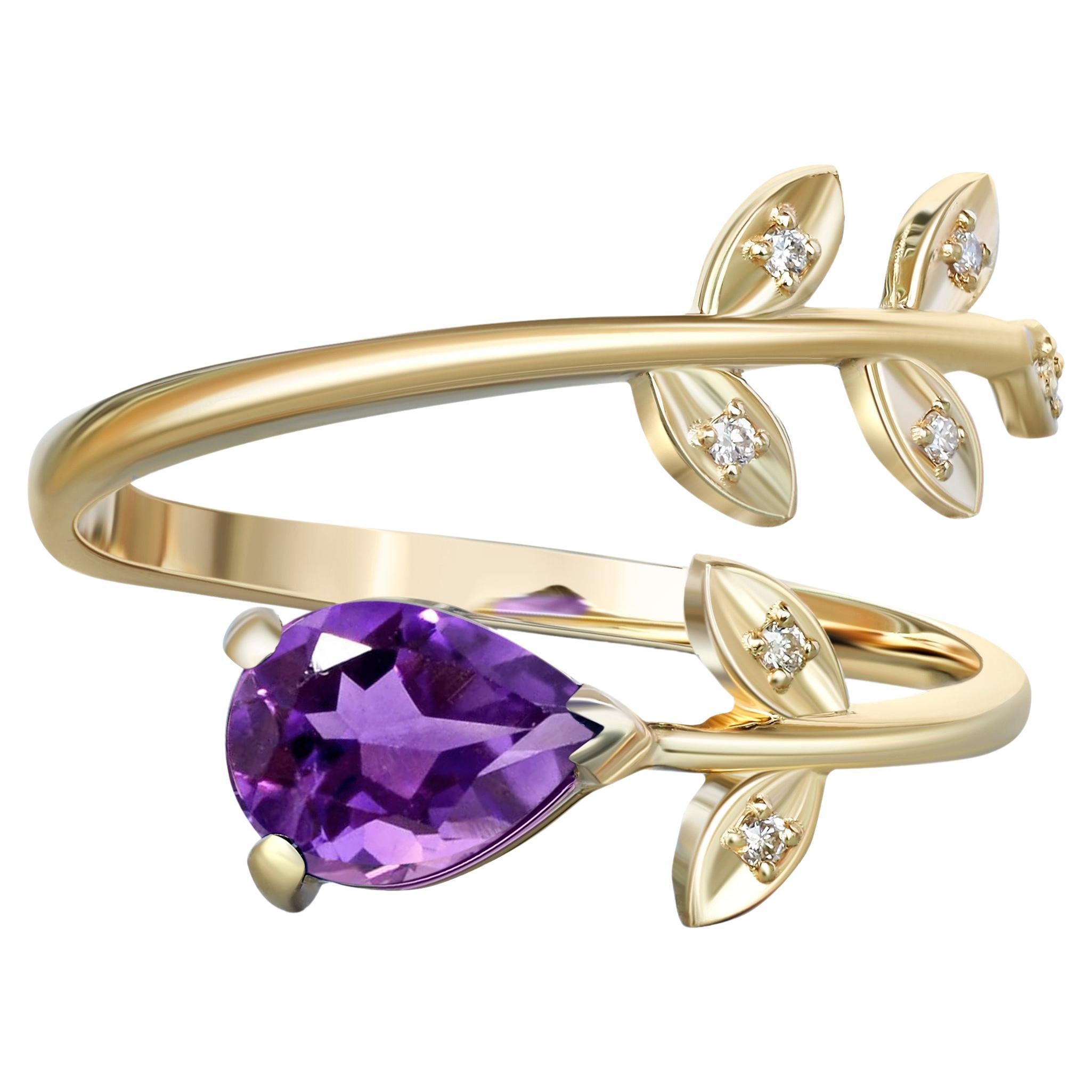 Pear amethyst 14k gold ring.  For Sale