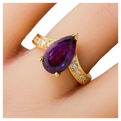 Pear Amethyst & Diamond 14k Yellow Gold Cocktail Ring