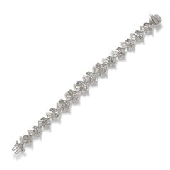 Pear and Baguette-Cut Diamond Platinum Rose Stem Flower Bracelet