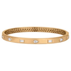 18K Yellow Gold Baguette & Pear White Diamond Stackable Bangle